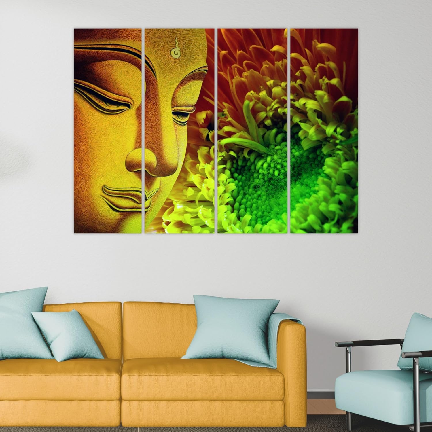 inep-b0cghsg588-full-view-of-buddha-bash-4-panel-framed-wall-art-hanging-in-a-living-room-setting-with-calming-vibes..jpg